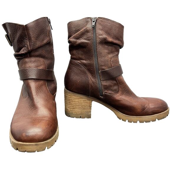 Korks Amund Brown Leather Slouch Ankle Bootie Combat Moto Bojo Style Size 11 - Picture 3 of 11